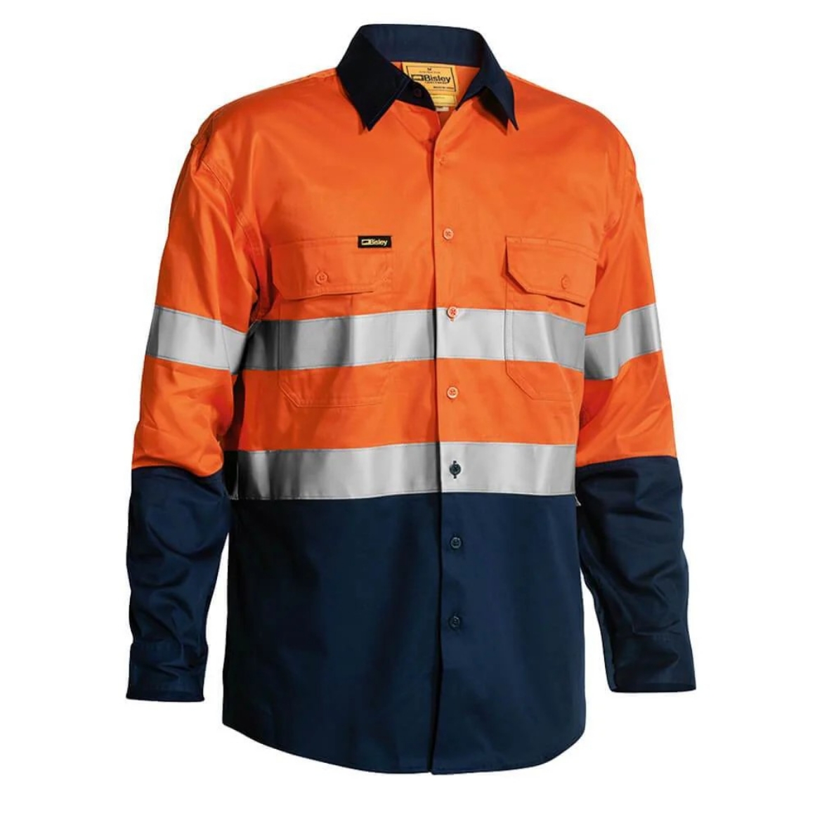 Picture of Bisley Taped Hi Vis Cool Lightweight Shirt ORANGE/NAVY