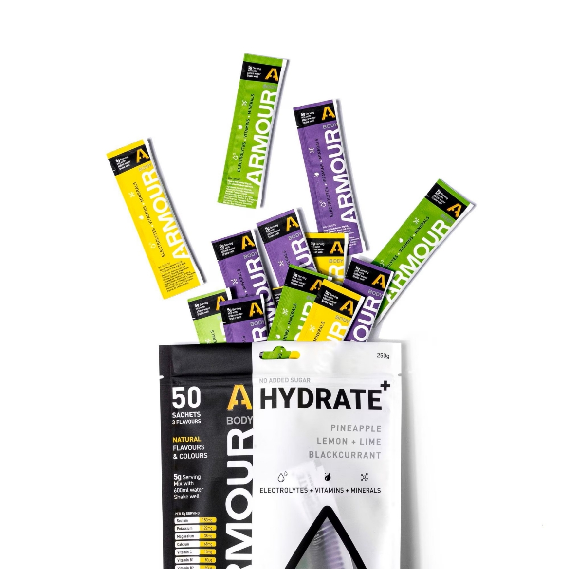 Picture of Body Armour Hydrate+ Hypotonic Sachets - Mixed (50 Pack)