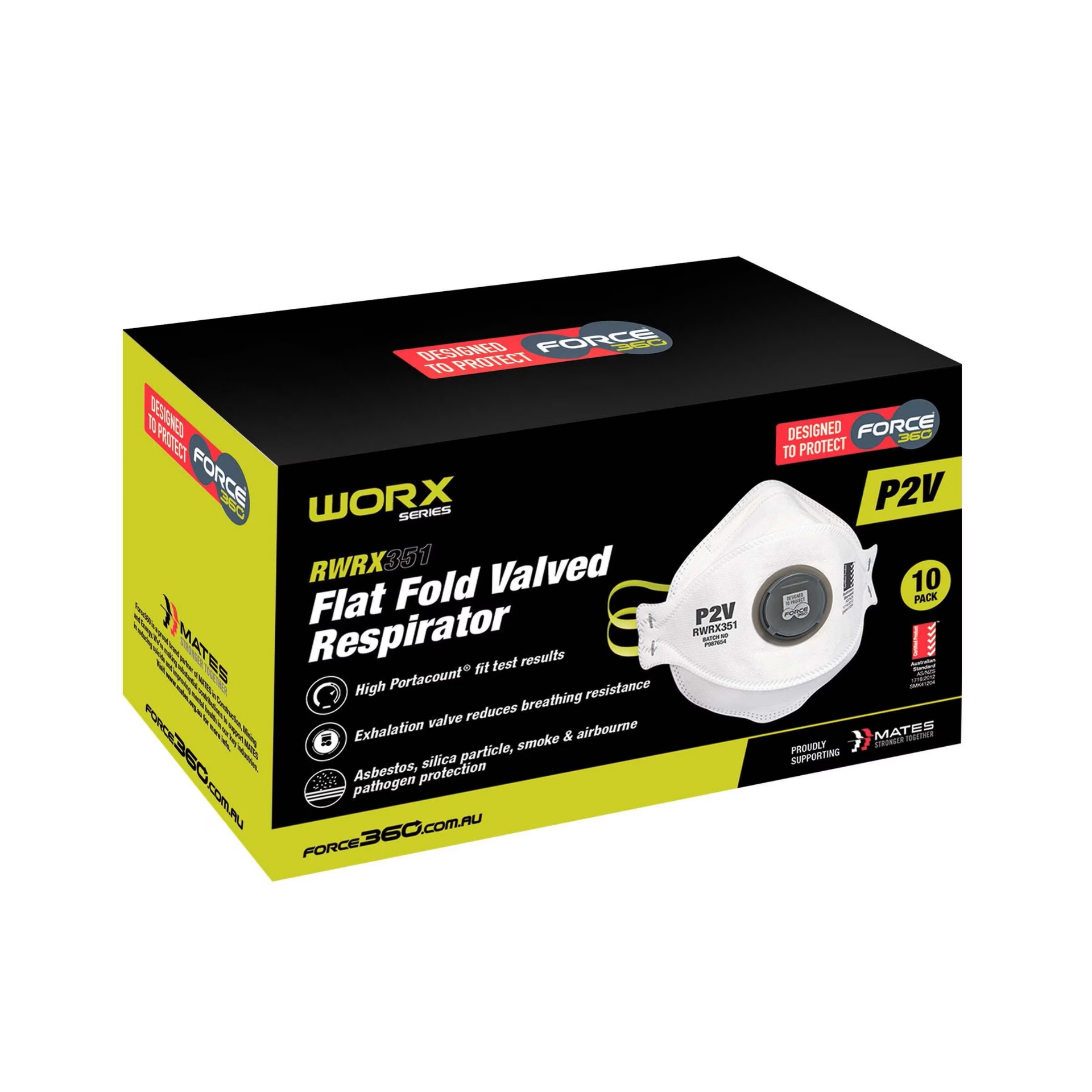 R-RWRX351 Force 360 P2V Flat Fold Valved Respirator Box of 10 | One ...