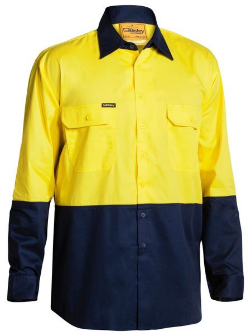Picture of Bisley Hi Vis Cool Lightweight Drill Shirt YELLOW/NAVY