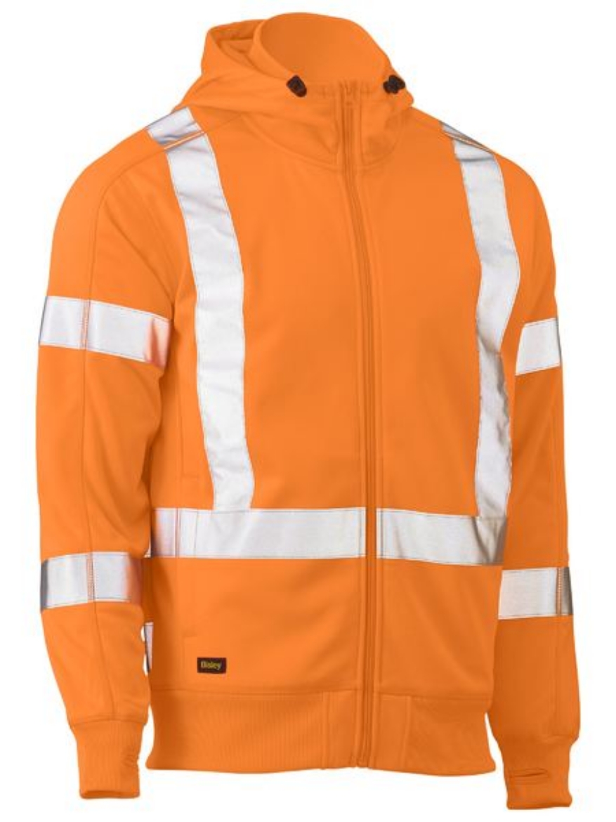 Picture of Bisley X Taped Hi Vis Zip Front Fleece Hoodie Rail Orange