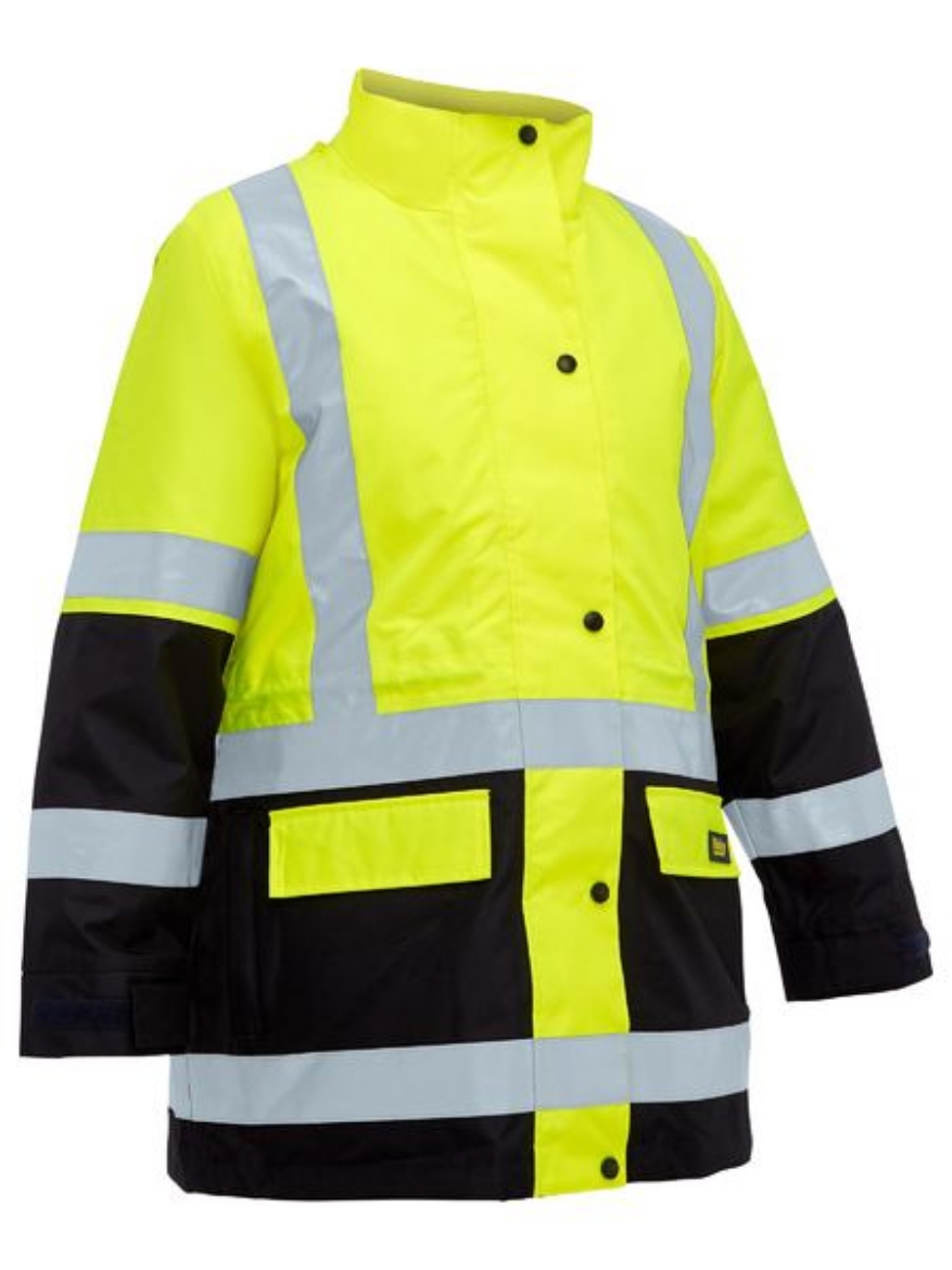 Picture of Bisley Women's Taped Hi Vis 5 in 1 Rain Jacket YELLOW/NAVY