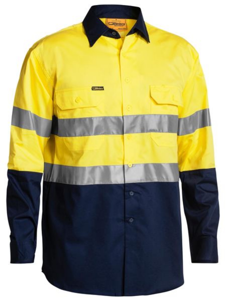 Picture of Bisley Taped Hi Vis Cool Lightweight Shirt YELLOW/NAVY