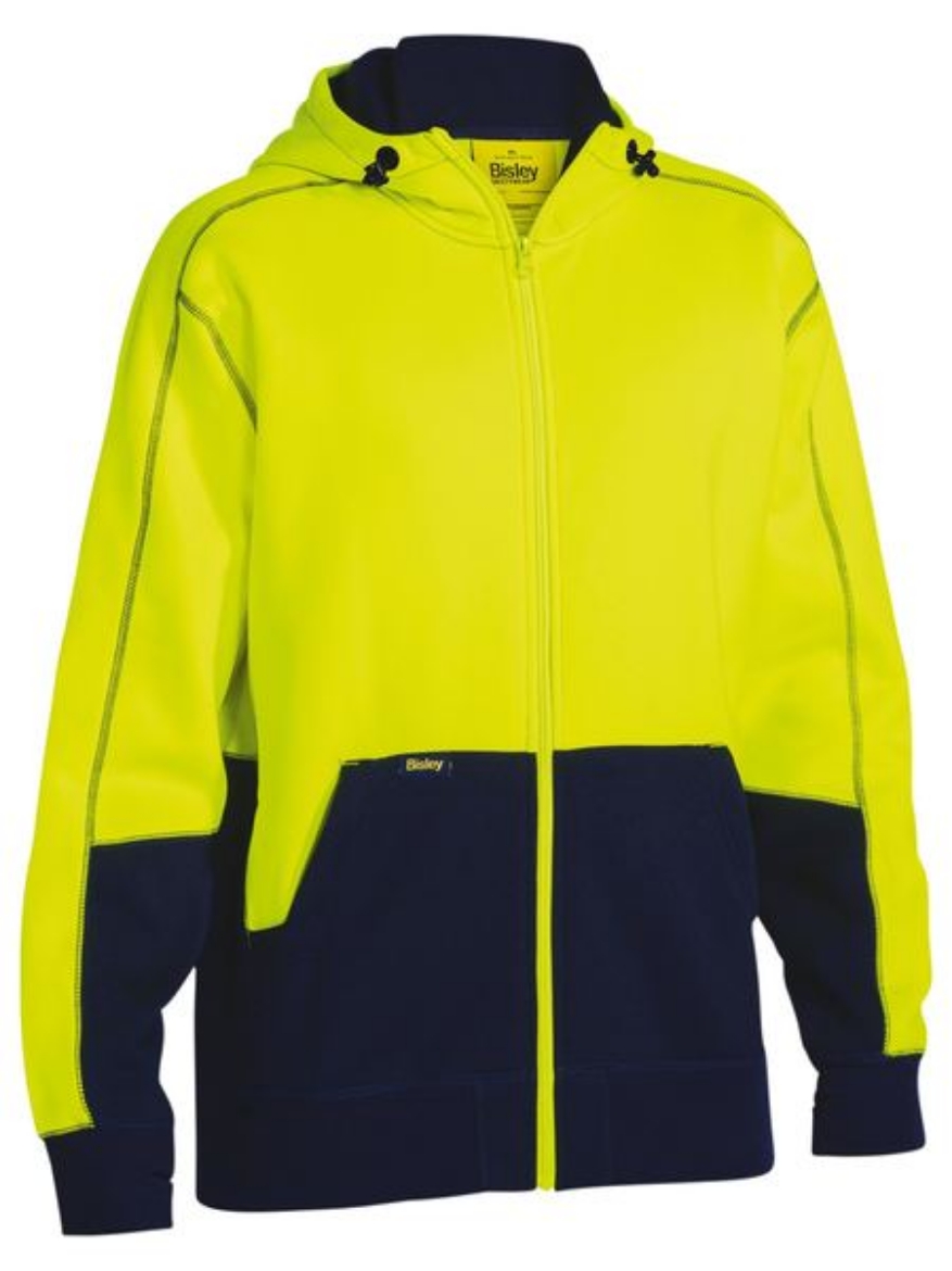Picture of Bisley Hi Vis Zip Front Fleece Hoodie - Yellow/Navy