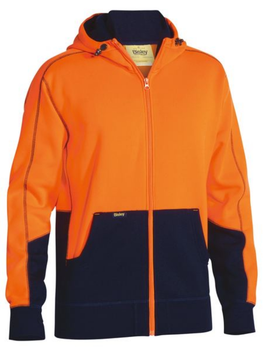 Picture of Bisley Hi Vis Zip Front Fleece Hoodie - Orange/Navy