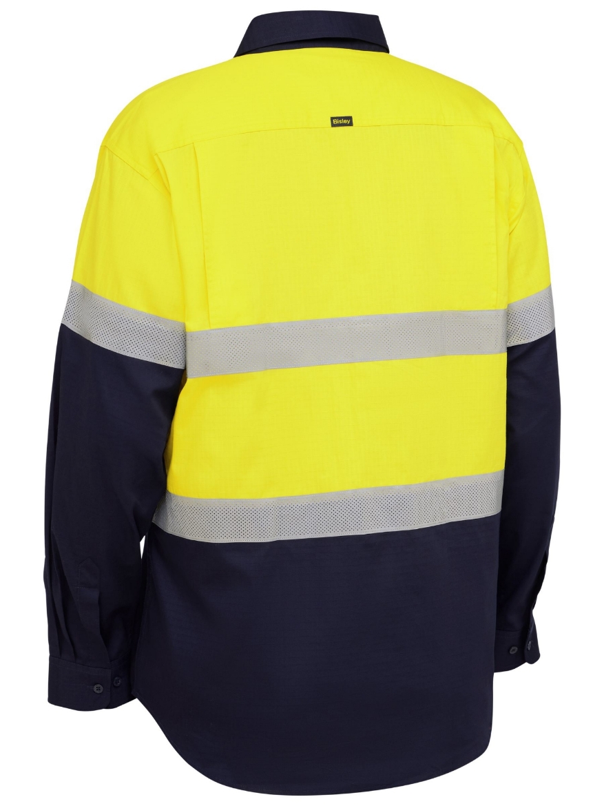 Picture of Bisley Taped Hi Vis Ripstop Vented Shirt - Yellow/Navy