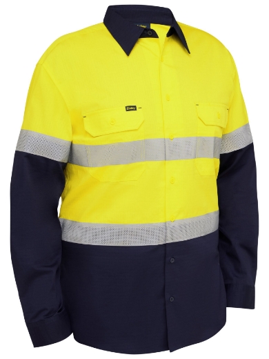 Picture of Bisley Taped Hi Vis Ripstop Vented Shirt - Yellow/Navy