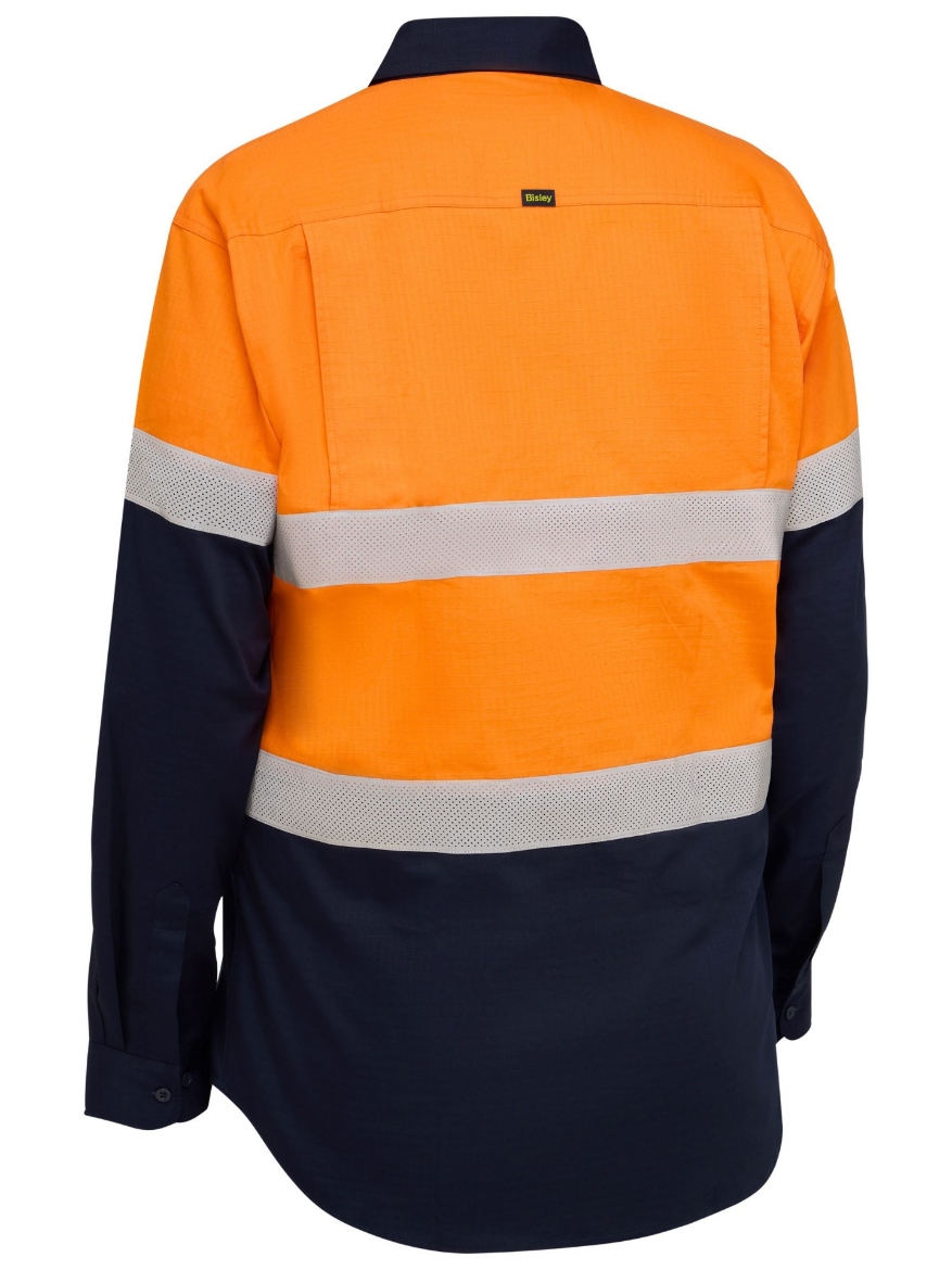 Picture of Bisley Taped Hi Vis Ripstop Vented Shirt - Orange/Navy