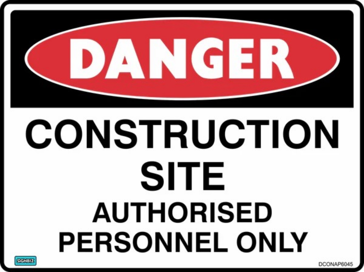 Picture of Danger Construction Site Auth Personnel Only Sign 600x450 Flute 3mm