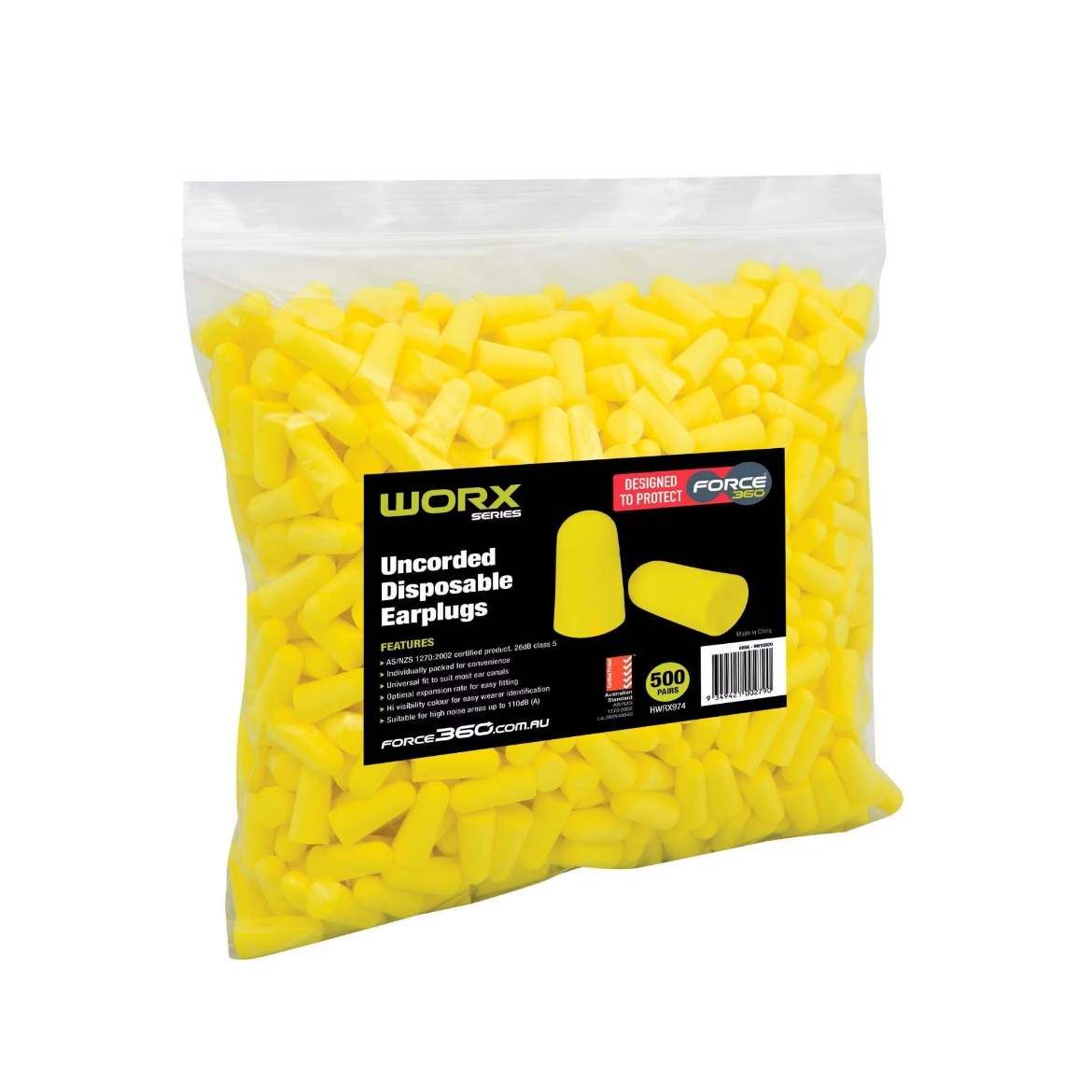 Picture of Force 360  Bullet Shaped Uncorded Earplugs Bulk Pack (500pr)