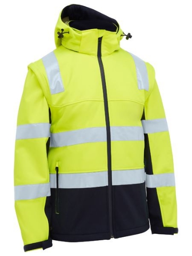 Picture of Bisley Taped Two Tone Hi Vis 3 in 1 Soft Shell Jacket - Yellow/Navy
