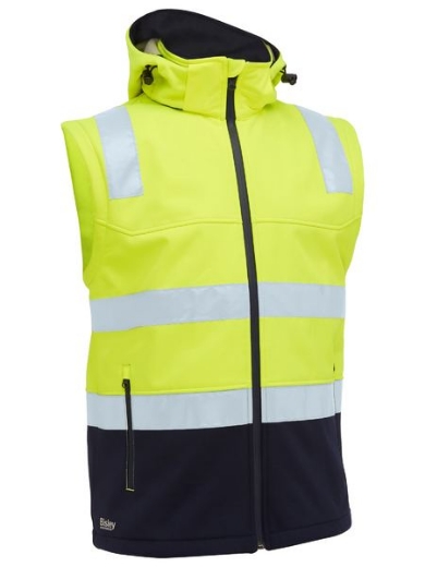 Picture of Bisley Taped Two Tone Hi Vis 3 in 1 Soft Shell Jacket - Yellow/Navy