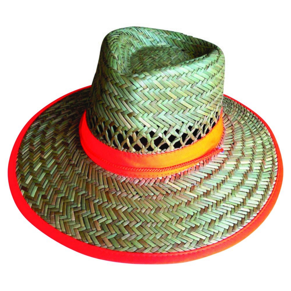 Picture of Natural Straw Hat - Hi Vis orange band